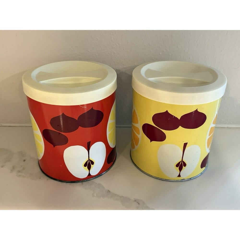 Set of 2 Proctor & Gamble Fruit Canisters Metal Shortening Tin Kitchen